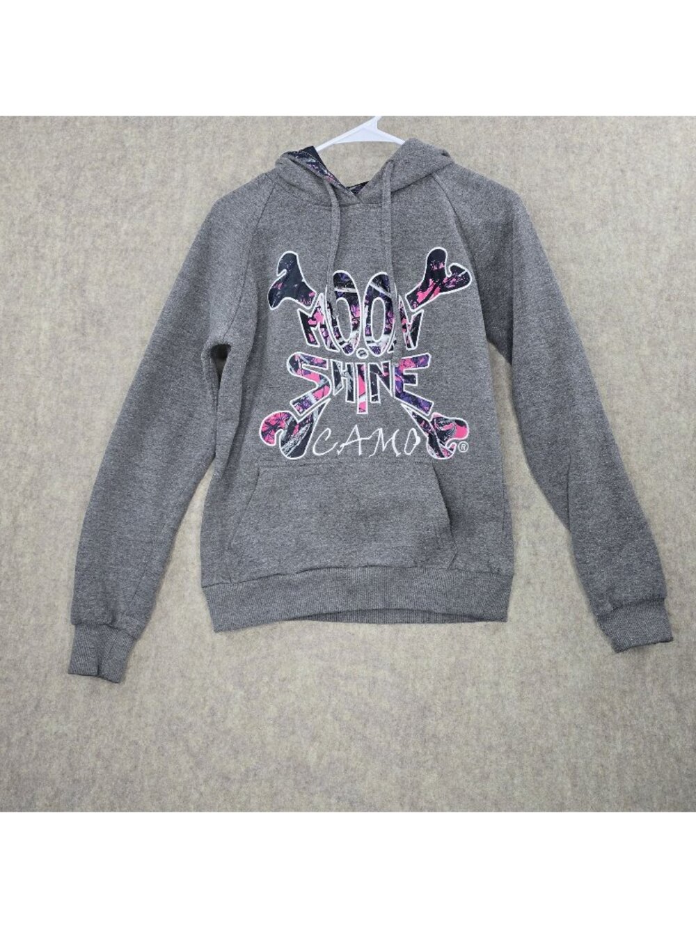 Moonshine Camo Womens Hoodie Gray & Pink Small Cotton Blend Fleece Pullover